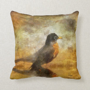 Coussin Robin aux yeux brillants par Lois Bryan