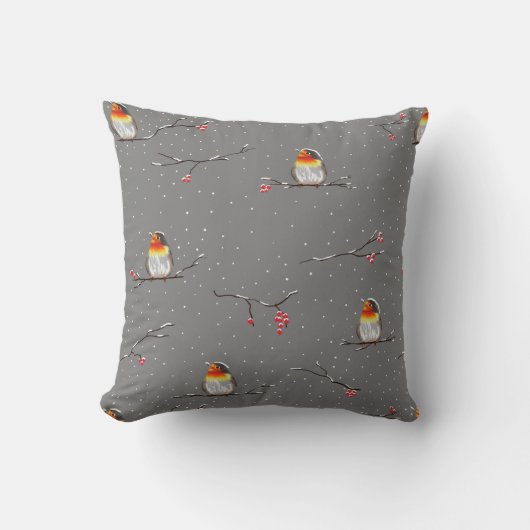 Coussin robin et motif de neige (Recto)