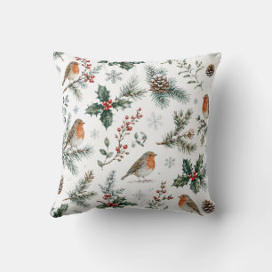 Coussin Robin Noël Hiver Holly Cône Botanique
