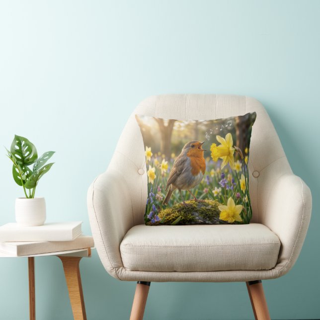 Coussin Robin Singing Into a Daffodil (Chaise)