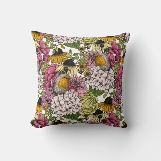 Coussin Robins dans le jardin (Recto)