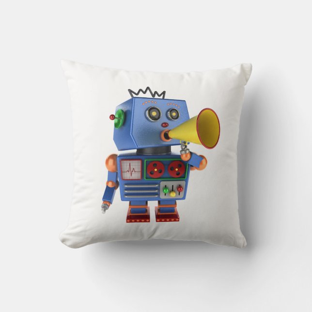 Coussin Robot bleu de jouet avec le corne de brume (Recto)