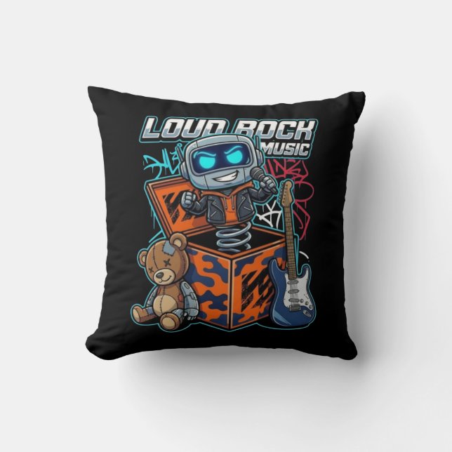 Coussin Robot de musique rock bruyant (Recto)