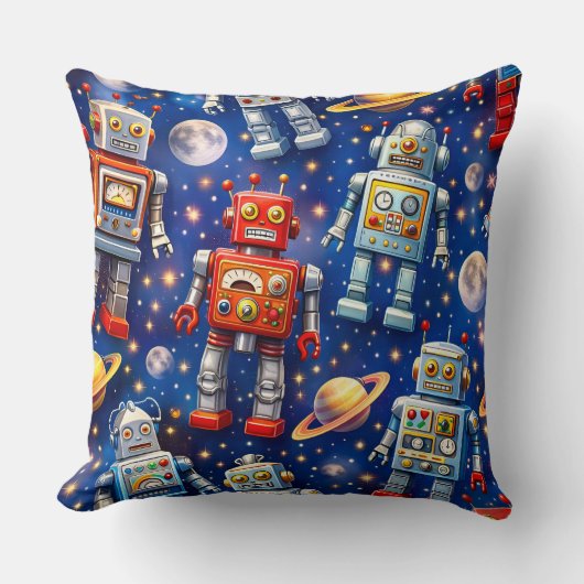 Coussin Robot exploration cosmic artwork (Recto)