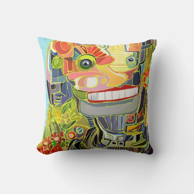 Coussin Robot Fleur Heureux (Recto)