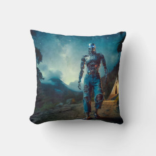 Coussin Robot Futuriste dans un Paysage Antique