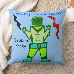 Coussin Robot Garçon Vert Capitaine Zacky Explorateur de l