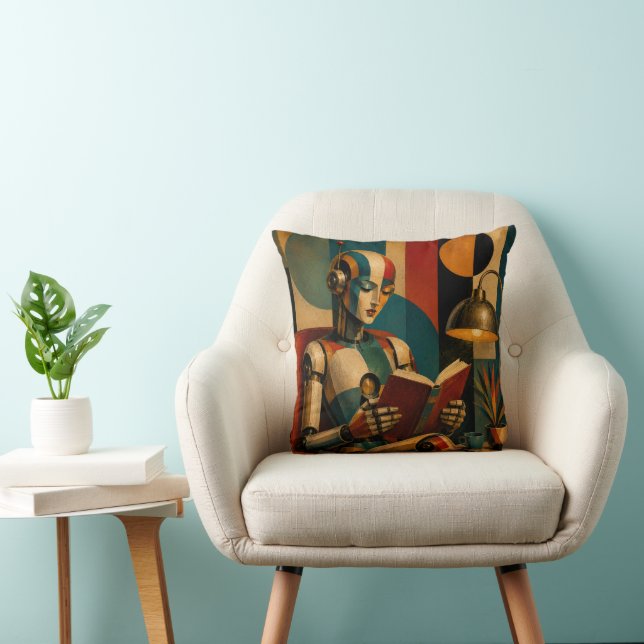 COUSSIN ROBOT RÉTRO EN TRAIN DE LIRE IV | ROBOT FANTAISIST (Chaise)