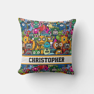 Coussin 🤖 robots colorés mignons avec nom personnalisé
