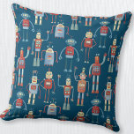 Coussin Robots mignons<br><div class="desc">Des robots de style 1950 rétro à l'aspect agréable et serviable. Grand-père les a probablement fait dans son hangar. Intelligence artificielle, mais pas d'une manière effrayante. Art original de Nic Squirrell.</div>