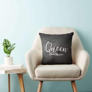 Coussin Roche d'ardoise noire avec texte Queen