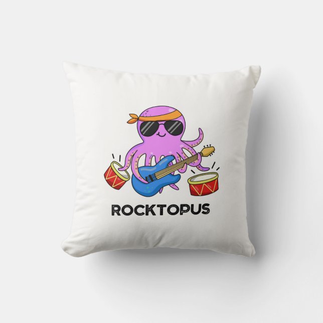 Coussin Rocktopus Funny Rock Band Pun de pieuvre (Recto)