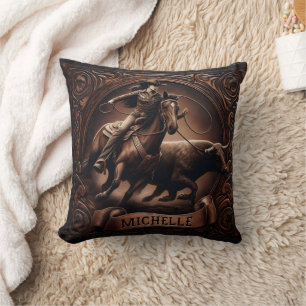 Coussin Rodeo Rider chasse Longhorn au coucher du soleil