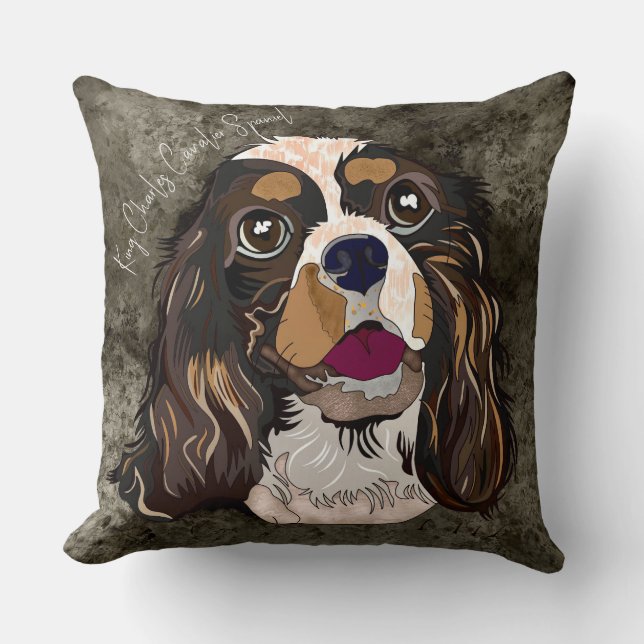 Coussin Roi fou Charles Cavalier peint à la main (Recto)