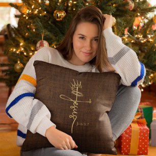 Coussin ROI JÉSUS Élégant bronze Noël chrétien