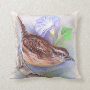 Coussin Roitelet de Caroline avec des fleurs de gloire de