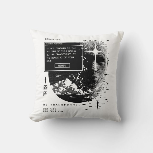 Coussin Romains 12:2 Renouveler Votre Système de Message M (Recto)