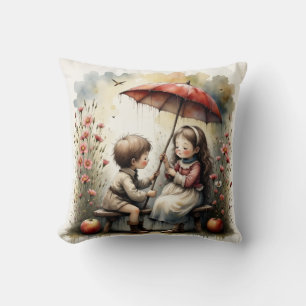 Coussin Romance de jour de pluie Petits Amoureux Art