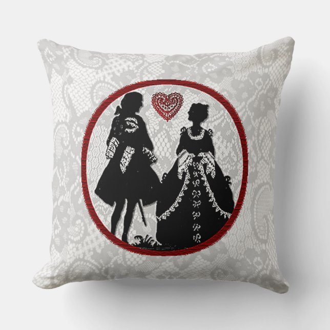 Coussin Romance Silhouette Romantique Dentelle Jeu d'oreil (Recto)