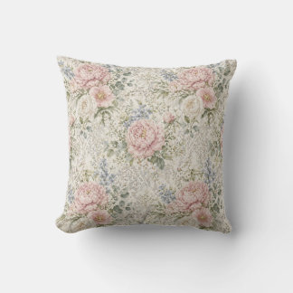 Coussin Romance Victorien : Pivoines Rougissantes Dentelle