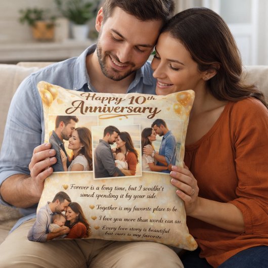 Coussin Romantic 10th Anniversary Couple Photo Collage