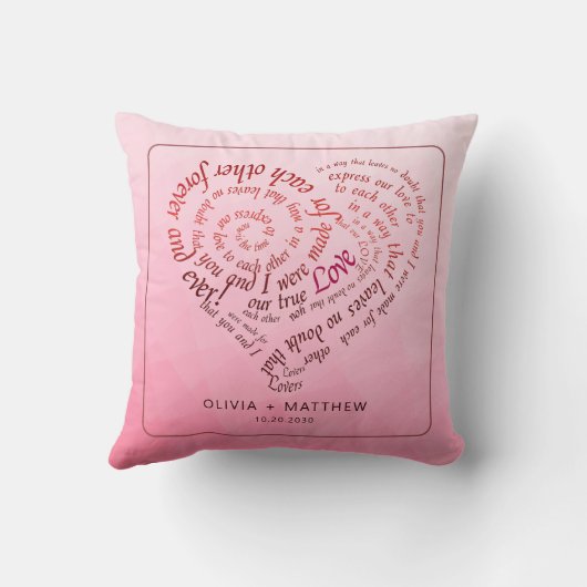 Coussin Romantic Calligraphy Heart Lovers Vow (Verso)