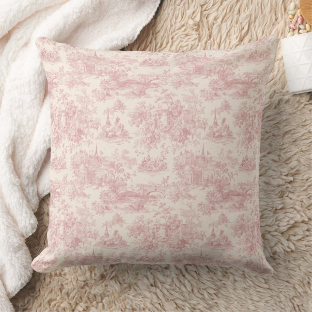 Coussin Romantic Pink French Toile Countryside Pattern (4) (Couverture)