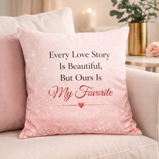 Coussin Romantic Pink Glittered Wedding Quote 