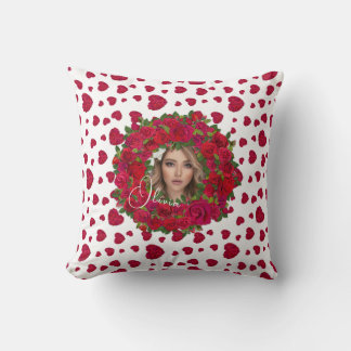 Coussin Romantic Red Dark Pink Roses Photo Border
