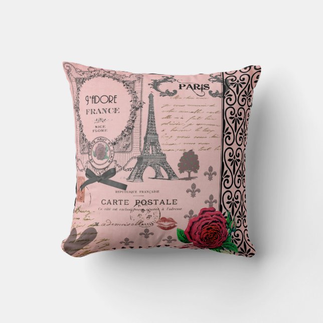 Coussin romantique de collage rose vintage de (Recto)