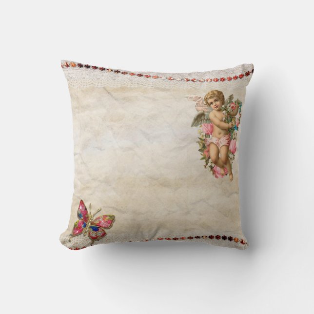 Coussin Romantique design vintage papillon art ange sur (Recto)