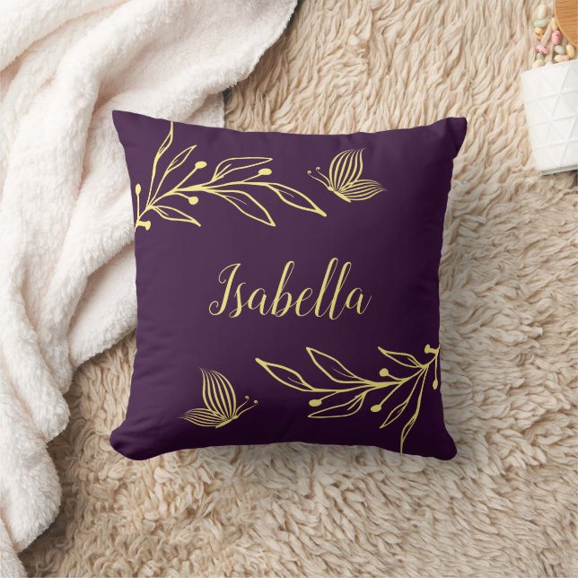 Coussin Romantique élégant or fleur violet (Couverture)
