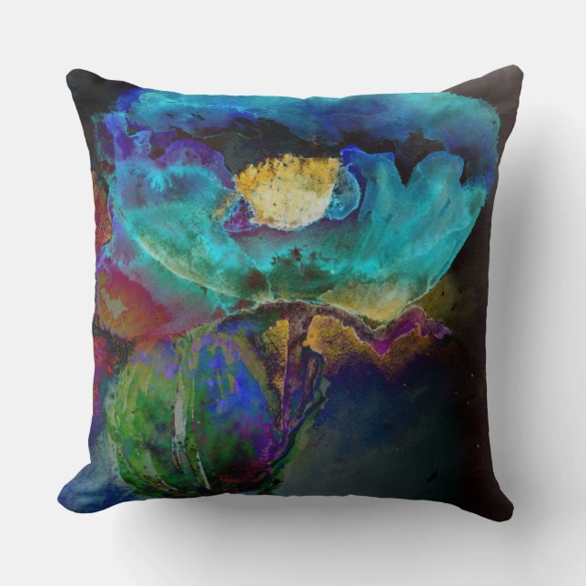 Coussin Romantique élégant tableau turquoise floral aquare (Recto)