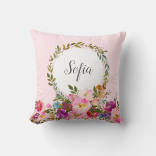 Coussin Romantique, Fleur aquarelle, bohème floral
