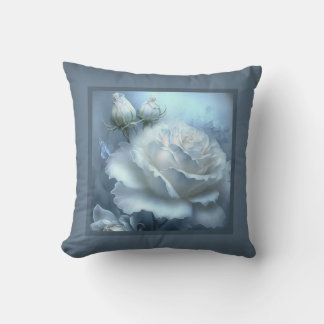 Coussin - romantique floral, fleur rose, rose blan