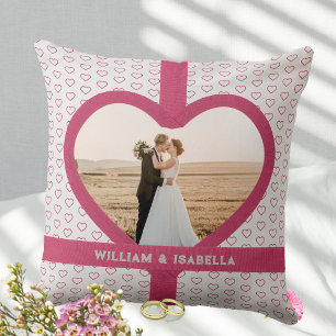 Coussin Romantique Mariage Love Photo Ruban Heart Grey