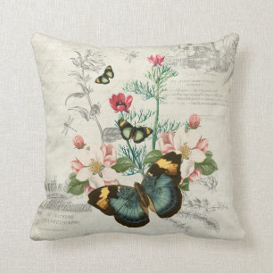 Coussin Romantique papillons Vintages Fleurs sauvages Ephe