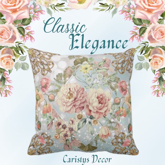 Coussin Romantique Pastel Florals Blues (Créateur téléchargé)
