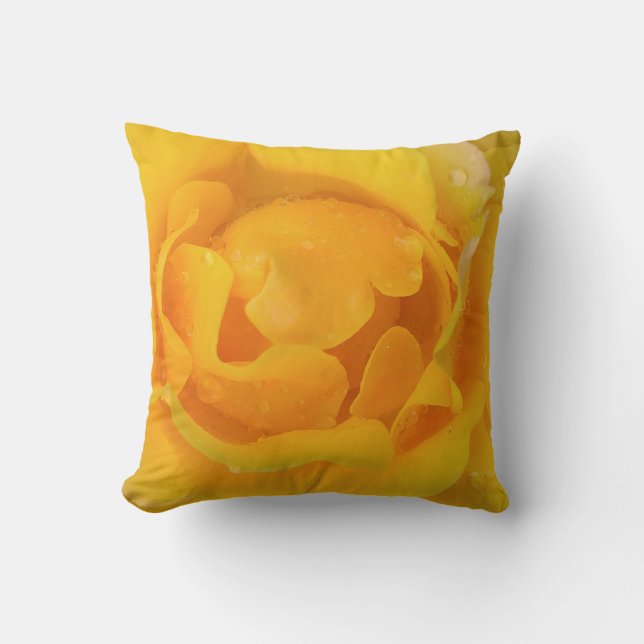 Coussin Romantique Rose Jaune gouttes d'eau (Recto)