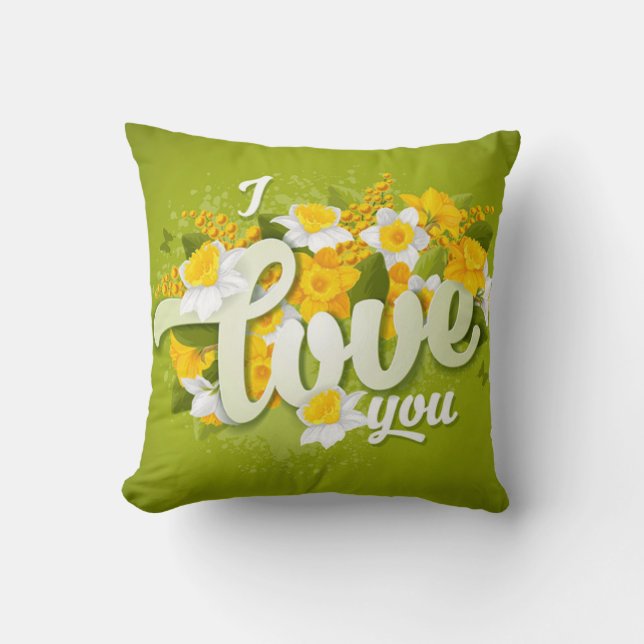 Coussin Romantique Vert Jaune & Blanc Daffodiles Floral (Recto)