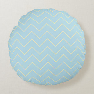 Coussin rond à chevron jaune doux sur fond bleu
