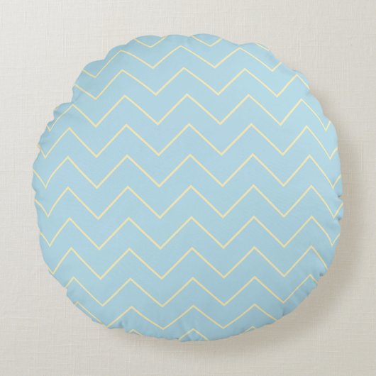 Coussin rond à chevron jaune doux sur fond bleu (Devant)
