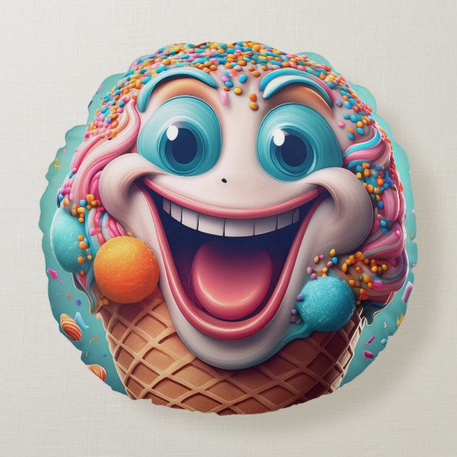 Coussin rond à cône de glace de dessin - Whimsical (Devant)