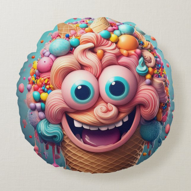 Coussin rond à cône de glace de dessin - Whimsical (Devant)