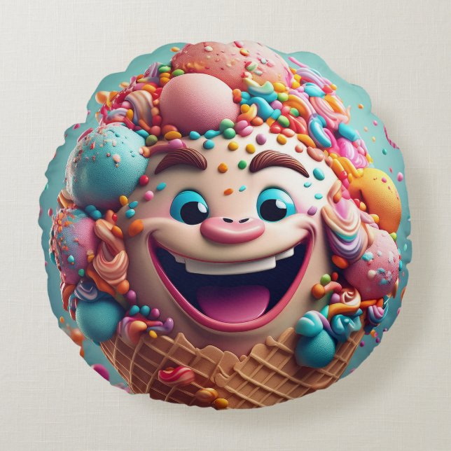 Coussin rond à cône de glace de dessin - Whimsical (Devant)