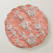 Coussin rond à effet dentelle floral gras Coral (Dos)