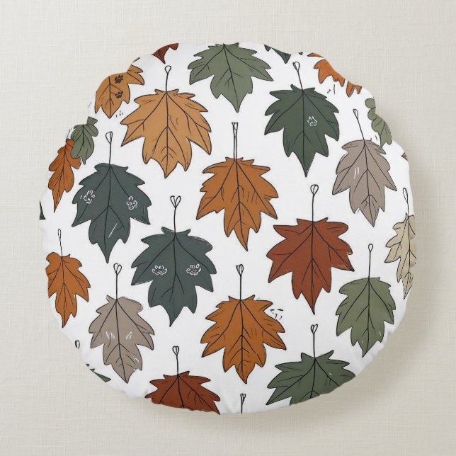 Coussin rond à feuilles d'automne (Devant)