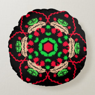 Coussin rond à motifs ornementaux