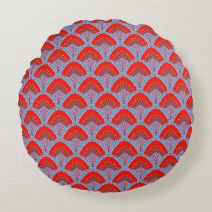 Coussin Rond à Plumes de Paon Rouge One Owl Arti