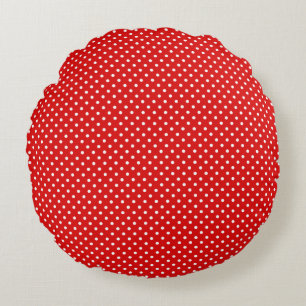 Coussin rond à points polka rouge et blanc